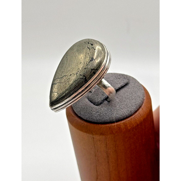Apache Pyrite Natural Gemstone .925 Stone Ring Sz 7.50 -14.58 GR - Picture 3 of 4